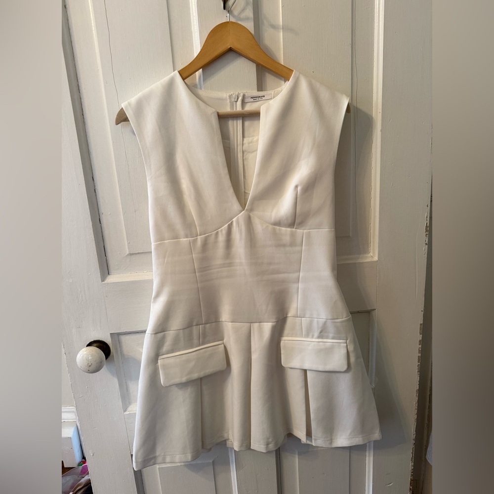Peppermayo Pleated White Mini Dress - Picture 2 of 6